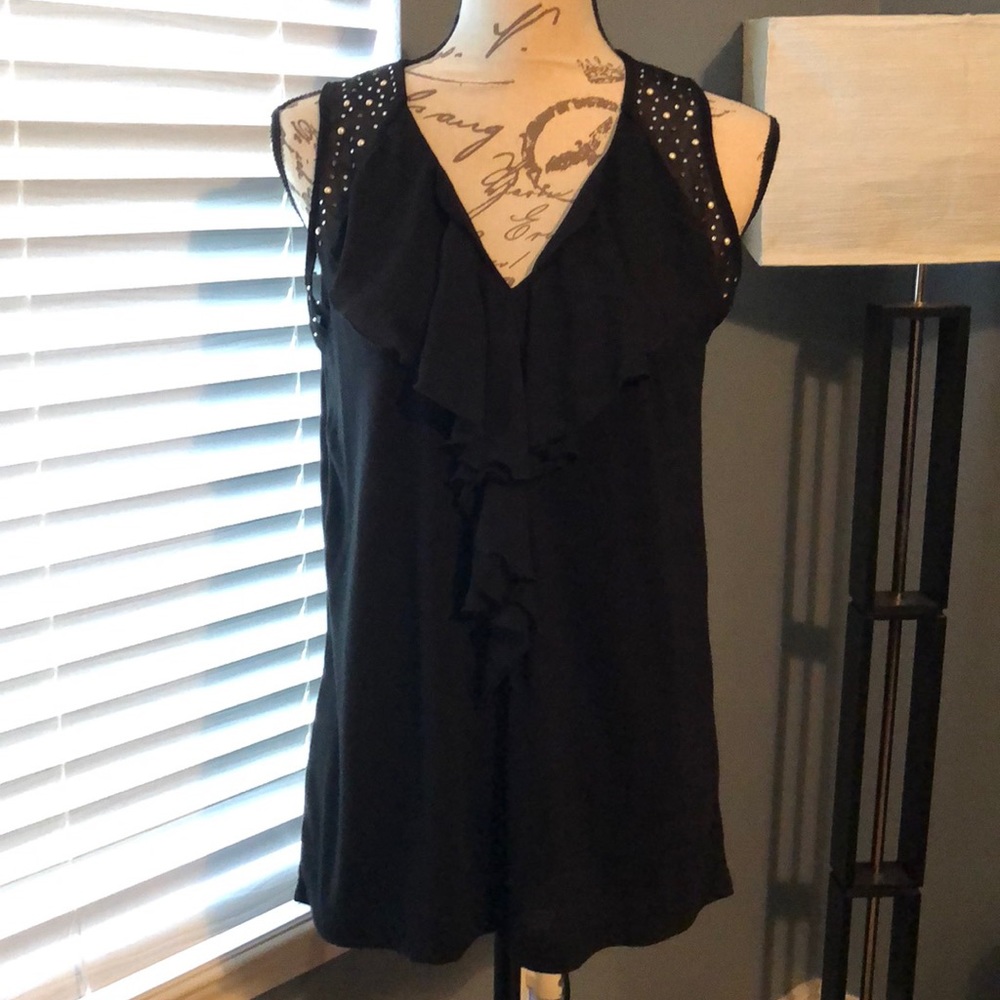 Ruffle front V neck top